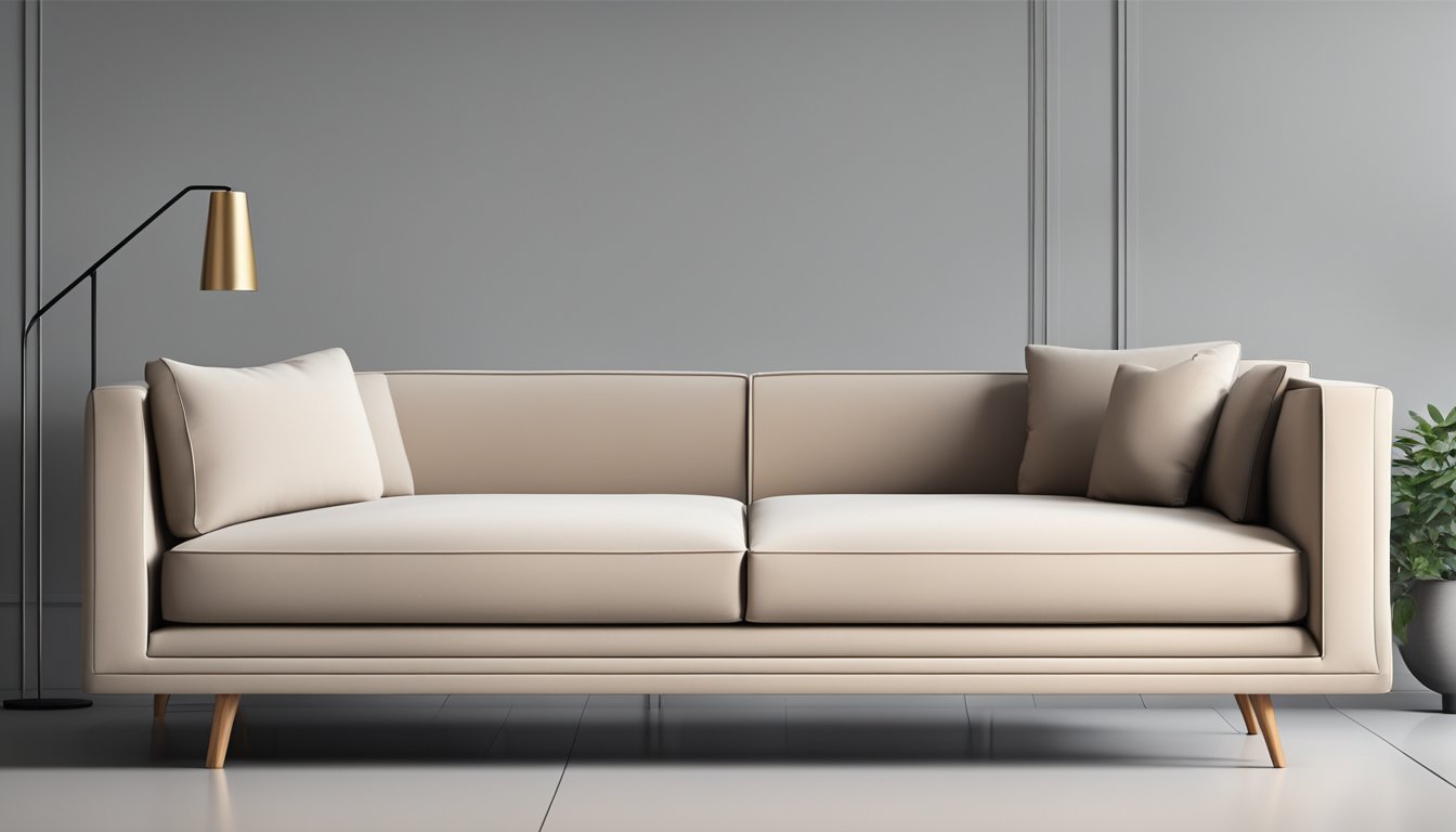 A sleek, modern one-seater sofa sits against a minimalist backdrop, with clean lines and neutral colors accentuating its elegant design and aesthetics