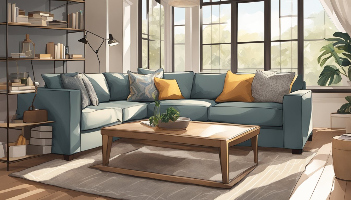 A cozy one-seater sofa sits in a well-lit room, surrounded by a few scattered throw pillows. The fabric is soft and inviting, and the overall vibe is comfortable and inviting