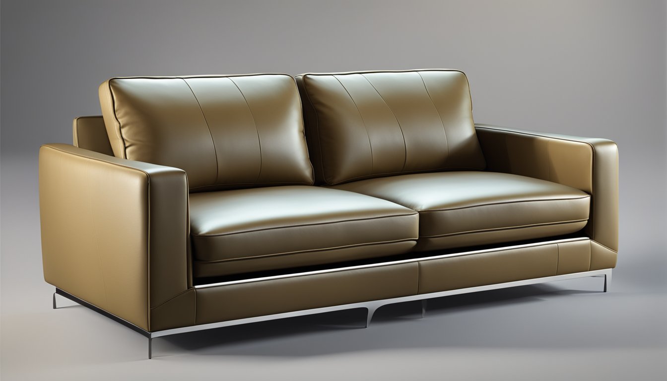 A sleek, modern 2-seater leather sofa sits in a well-lit room, with clean lines and plush cushions. The sofa is the focal point, inviting relaxation and comfort