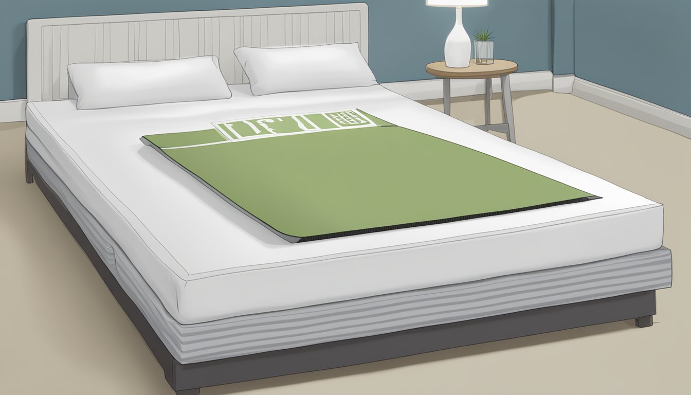 A latex topper lays on a bed, with a "Frequently Asked Questions" label