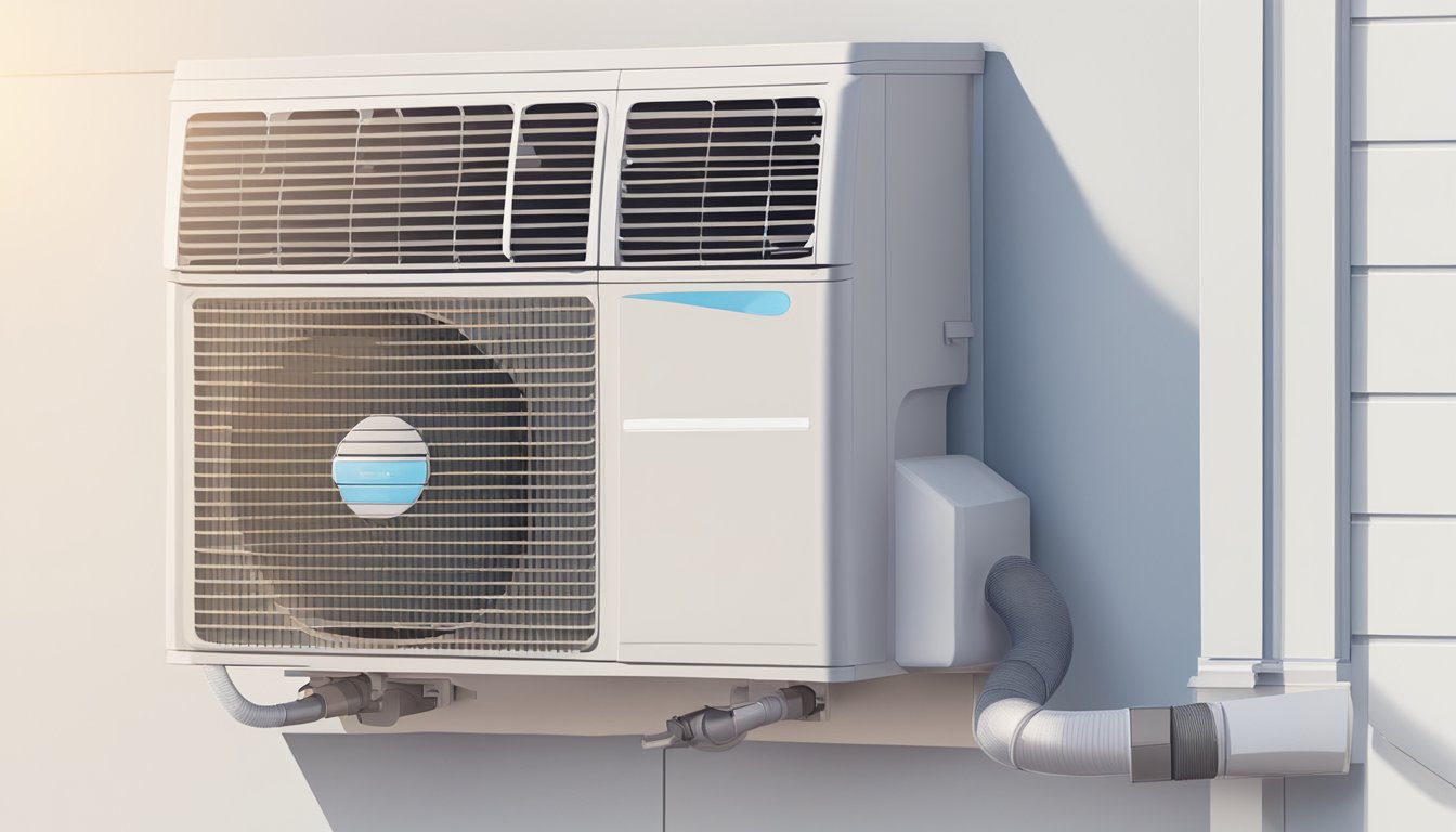 An air conditioning unit sits on a wall, with clean filters and a clear, unobstructed vent. A technician performs routine maintenance, ensuring optimal performance