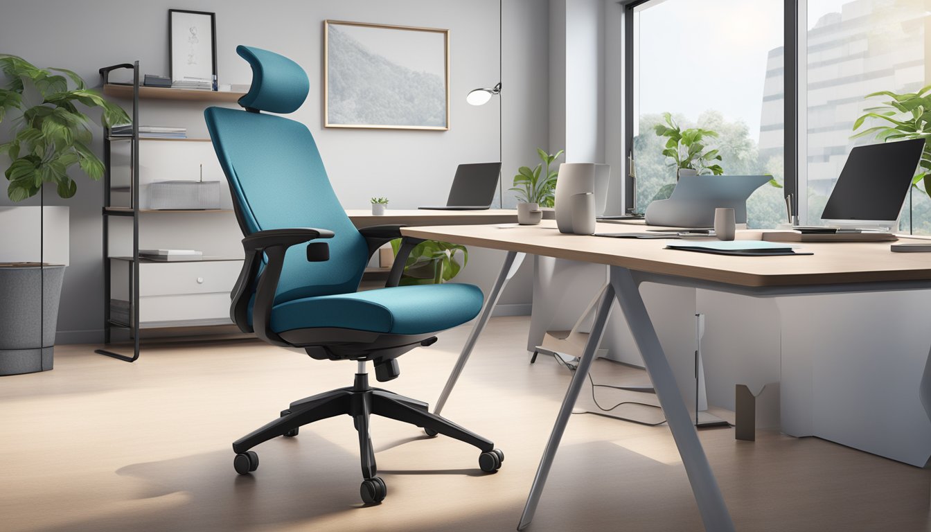 A sleek, ergonomic office chair in a modern Singapore workspace, with adjustable features and comfortable padding