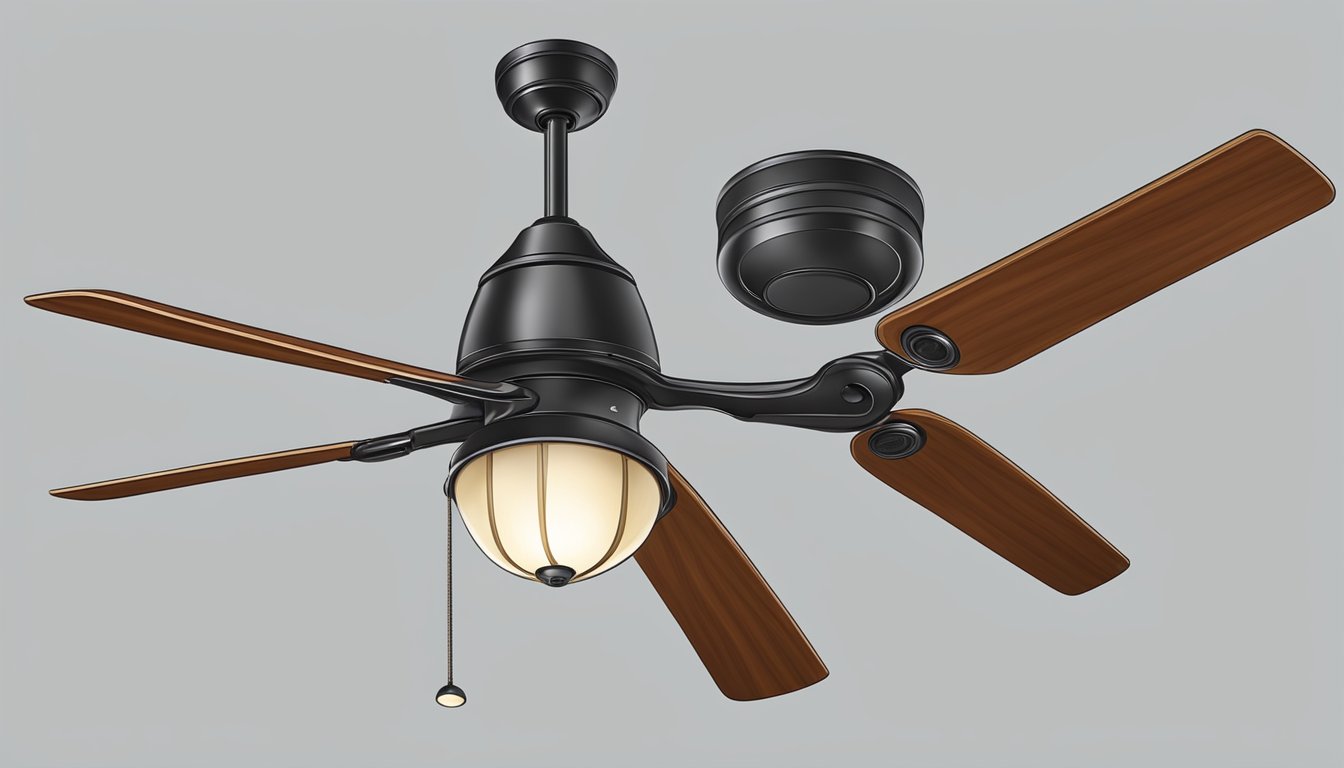 The ceiling fan spins slowly at high speed