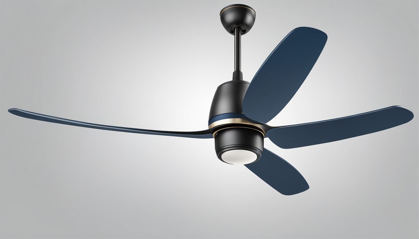 The ceiling fan spins slowly on high speed, indicating a potential issue with its functionality