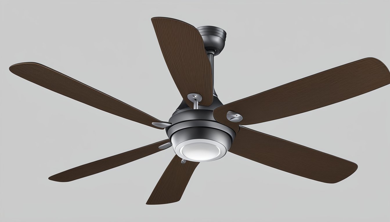 The ceiling fan spins slowly on high speed