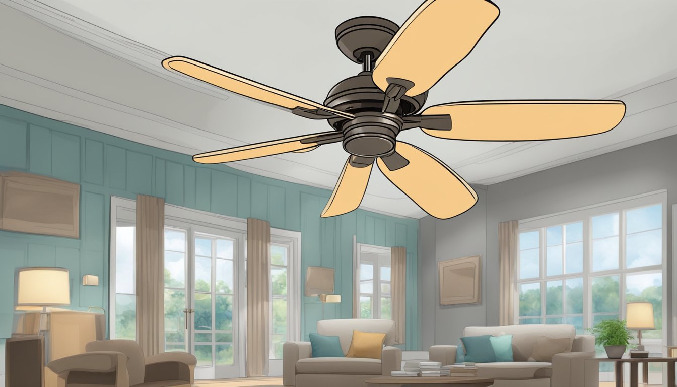 A ceiling fan spins slowly despite being set to high speed