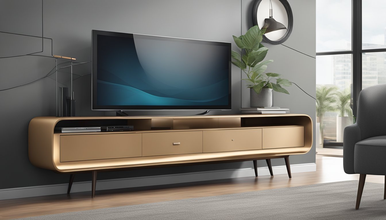 A sleek, rounded TV console with modern design and style