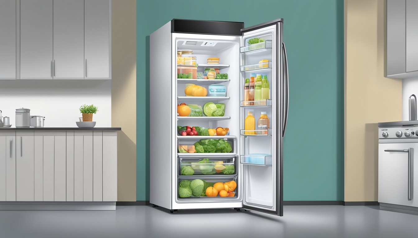 A single door refrigerator with "Frequently Asked Questions" label prominently displayed on the front