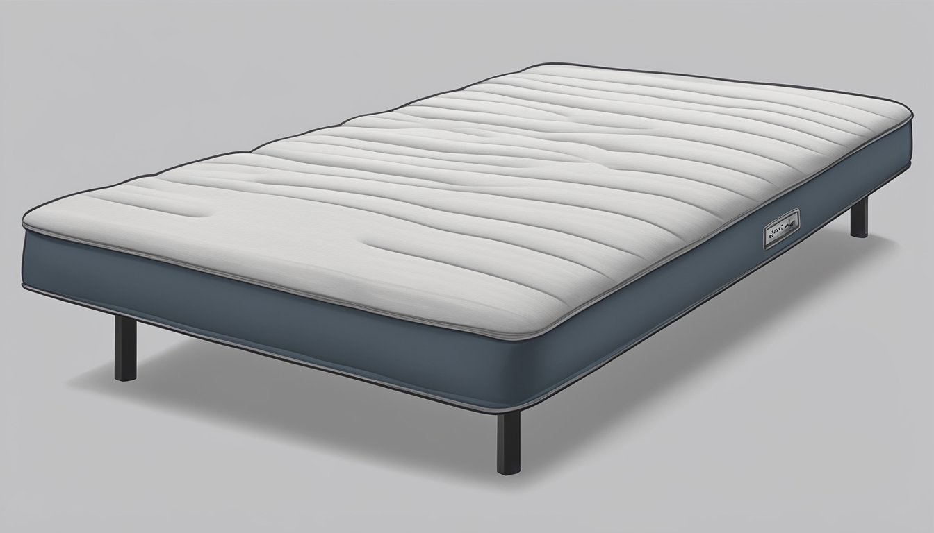 A single bed mattress, 39 inches wide and 75 inches long, sits on a simple bed frame against a plain wall