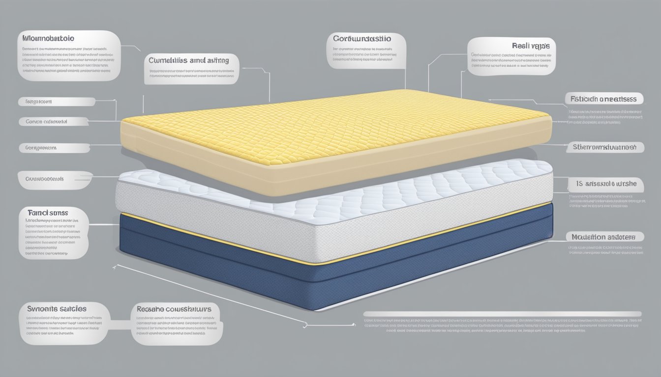 A foam mattress and a spring mattress side by side, with labels indicating their differences in construction and use