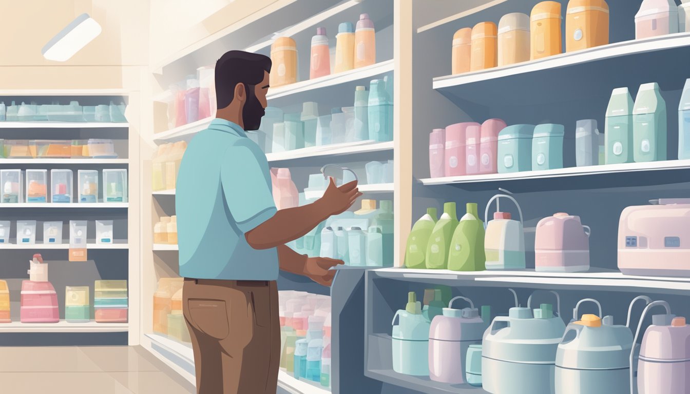 A person selects a humidifier purifier from a shelf in a well-lit store