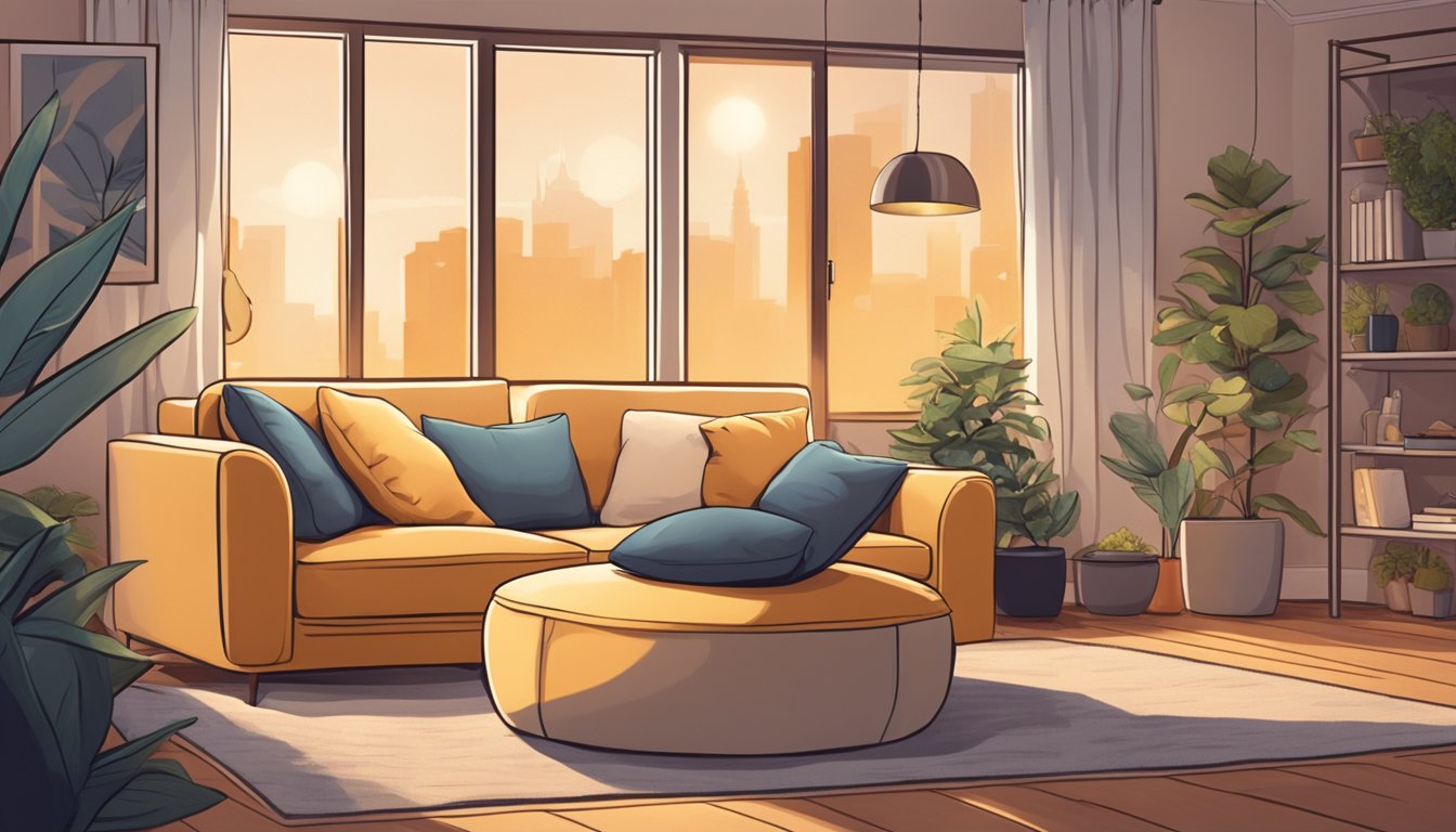 A person finds a Doob Bean Bag in a cozy living room, surrounded by soft pillows and warm lighting