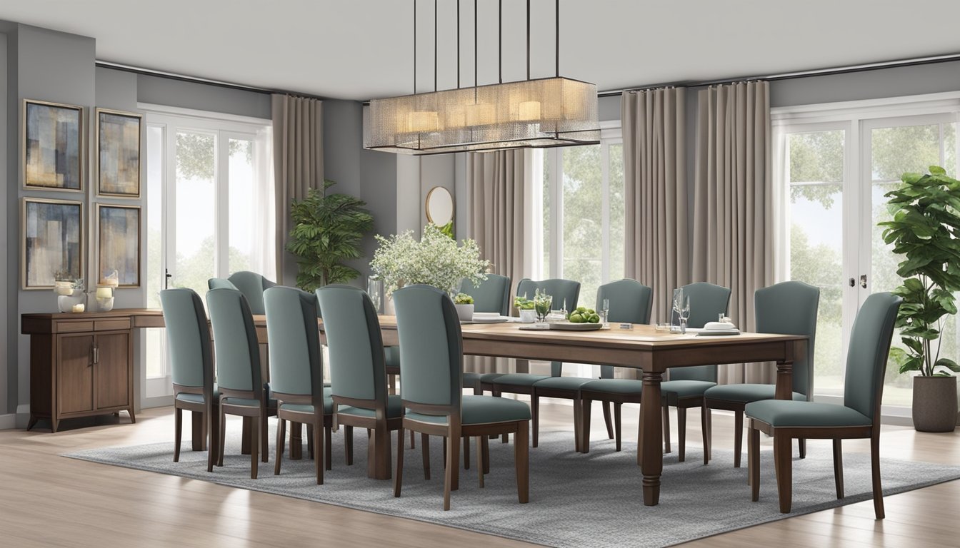 A spacious 8-seater dining table with elegant design and sturdy construction, showcasing its value for money through its affordable price tag