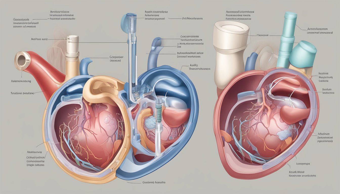A heart valve leaking with anemia complications. Various treatment options displayed