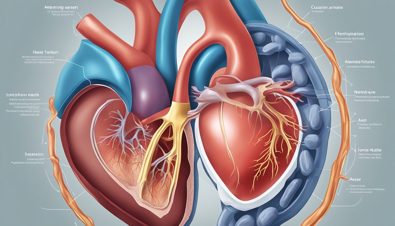 A heart valve leaking, causing anemia, depicted in an anatomical illustration