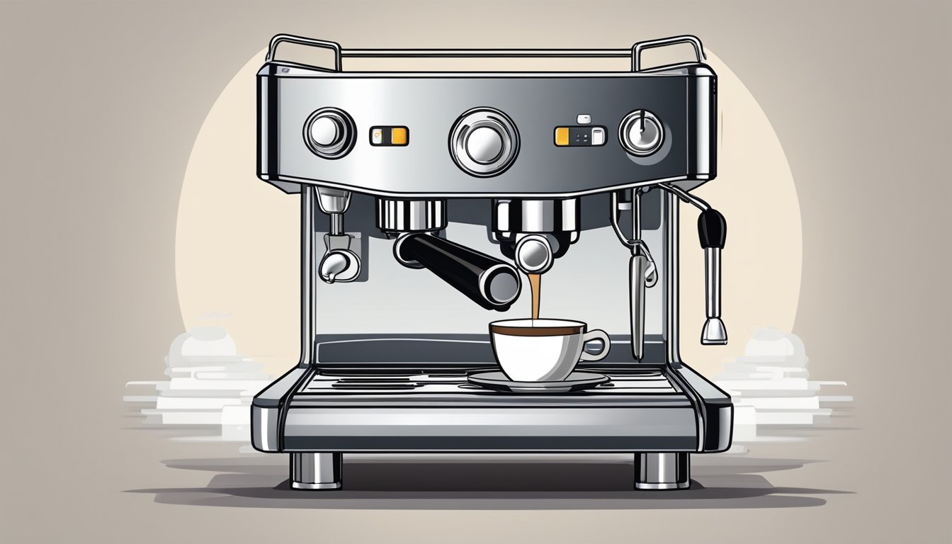 A La Pavoni machine pours a perfect espresso, steam rising from the rich, dark liquid in a small cup on a saucer