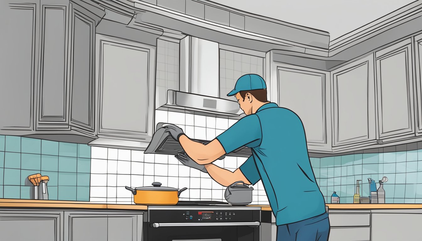 A technician installs and maintains a recirculating cooker hood