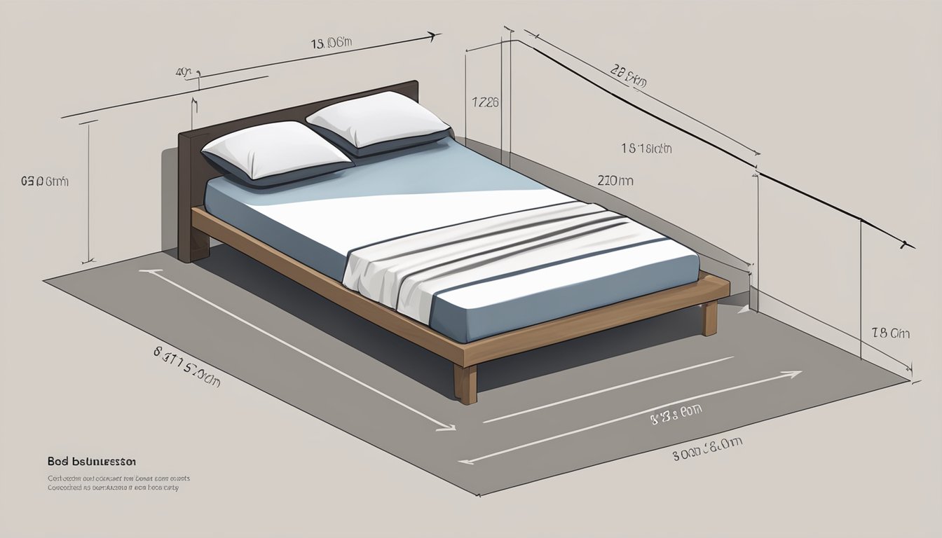 A bed size chart displayed on a wall with clear measurements and labeled dimensions