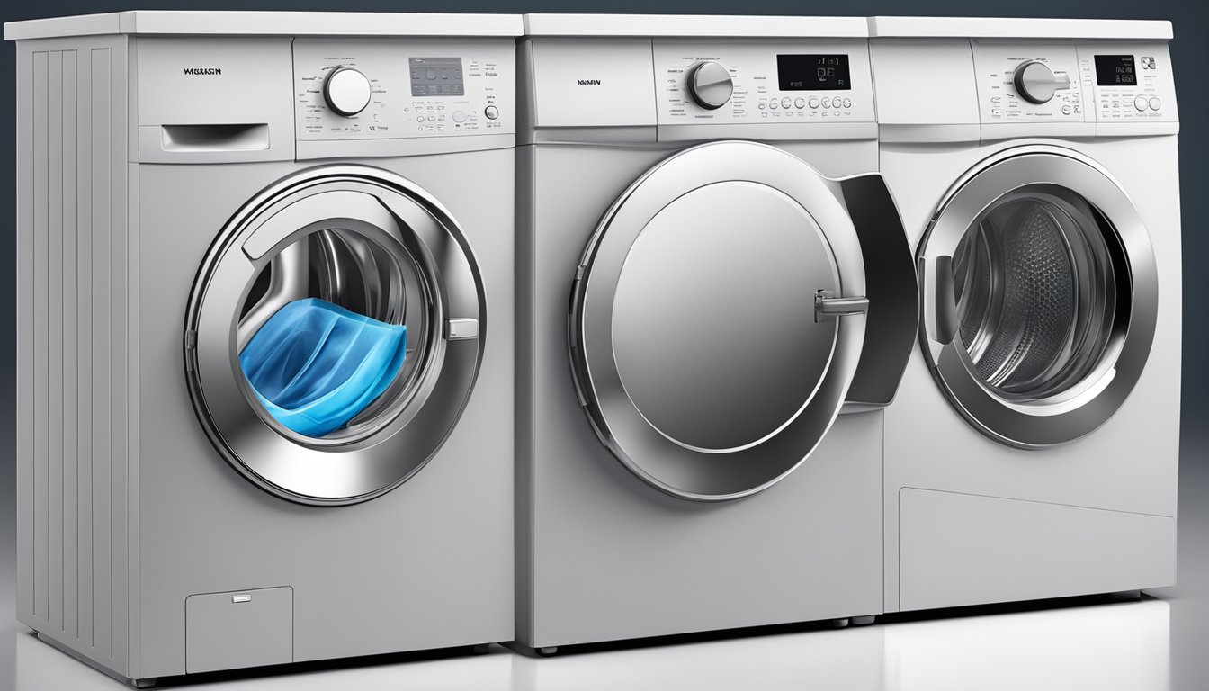 A sleek, modern washing machine with a large capacity drum and intuitive controls for efficient laundry days