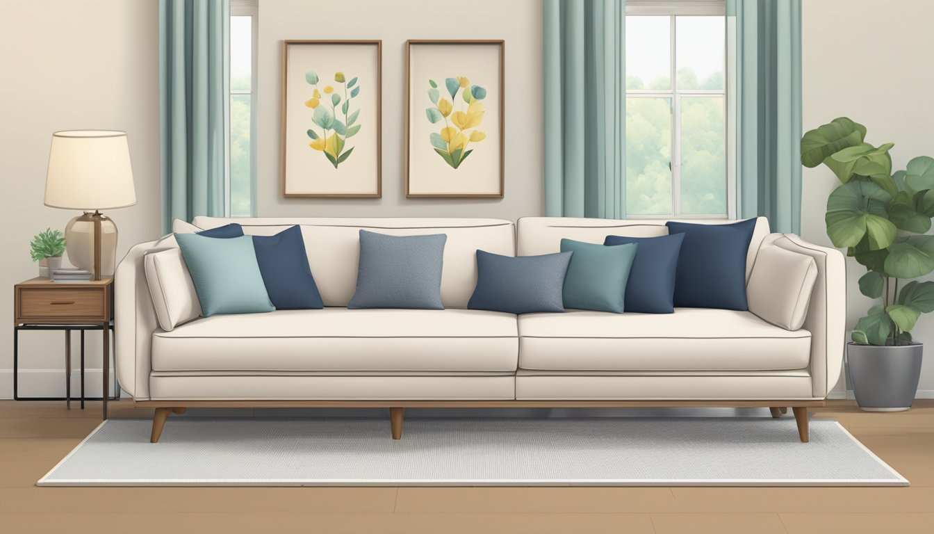 A standard sofa sits on a scale, showing its average weight