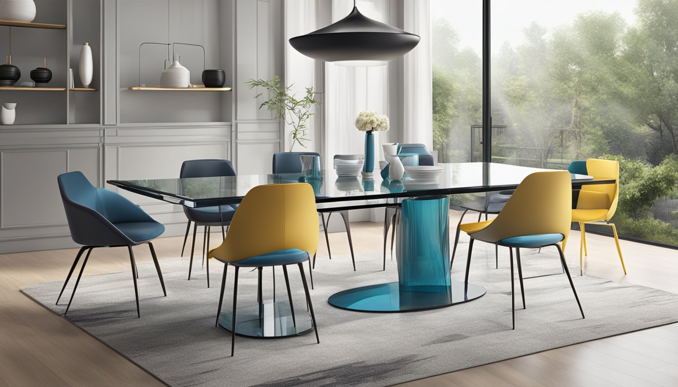 A sleek glass dining table surrounded by modern chairs, with price tags displayed nearby, highlighting the value considerations