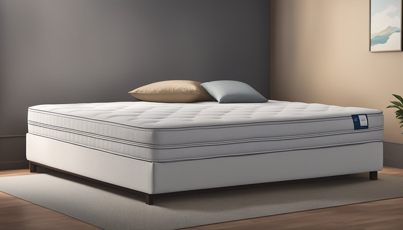 A discount mattress sits in a dimly lit room, its soft surface inviting and comfortable. A price tag hangs from the corner, showcasing the great deal