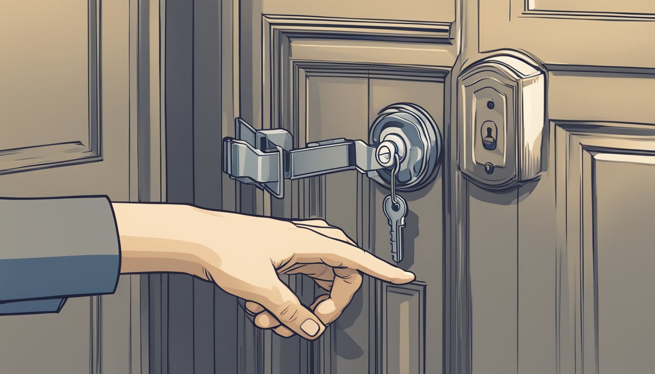 A hand reaches out to grasp a key, unlocking a door labeled "Acquisition and Ownership." A flat, flexible object hovers nearby, symbolizing the concept of ownership in a dynamic and adaptable manner