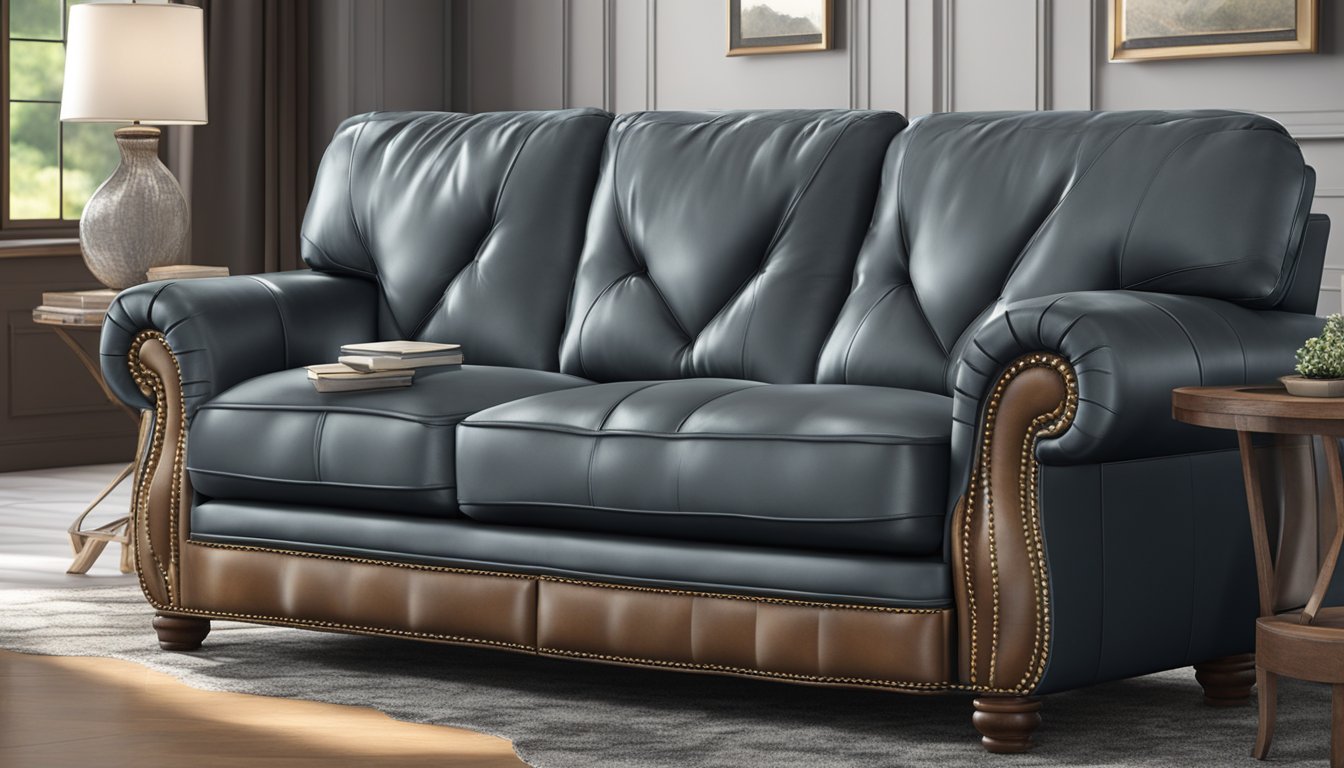 A genuine leather sofa exudes comfort and sophistication, with soft cushions and elegant stitching
