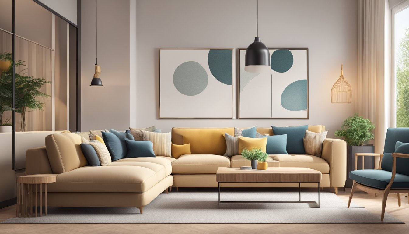 A cozy living room with stylish pillows arranged on a modern sofa, highlighting the intersection of functionality and aesthetics in furniture design