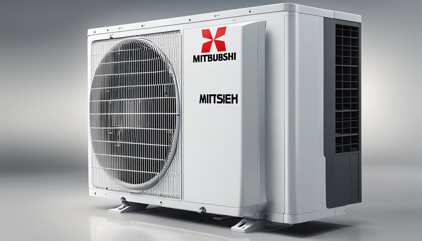 A Mitsubishi air conditioning unit with wattage information displayed clearly on the front panel, surrounded by a clean and modern interior setting