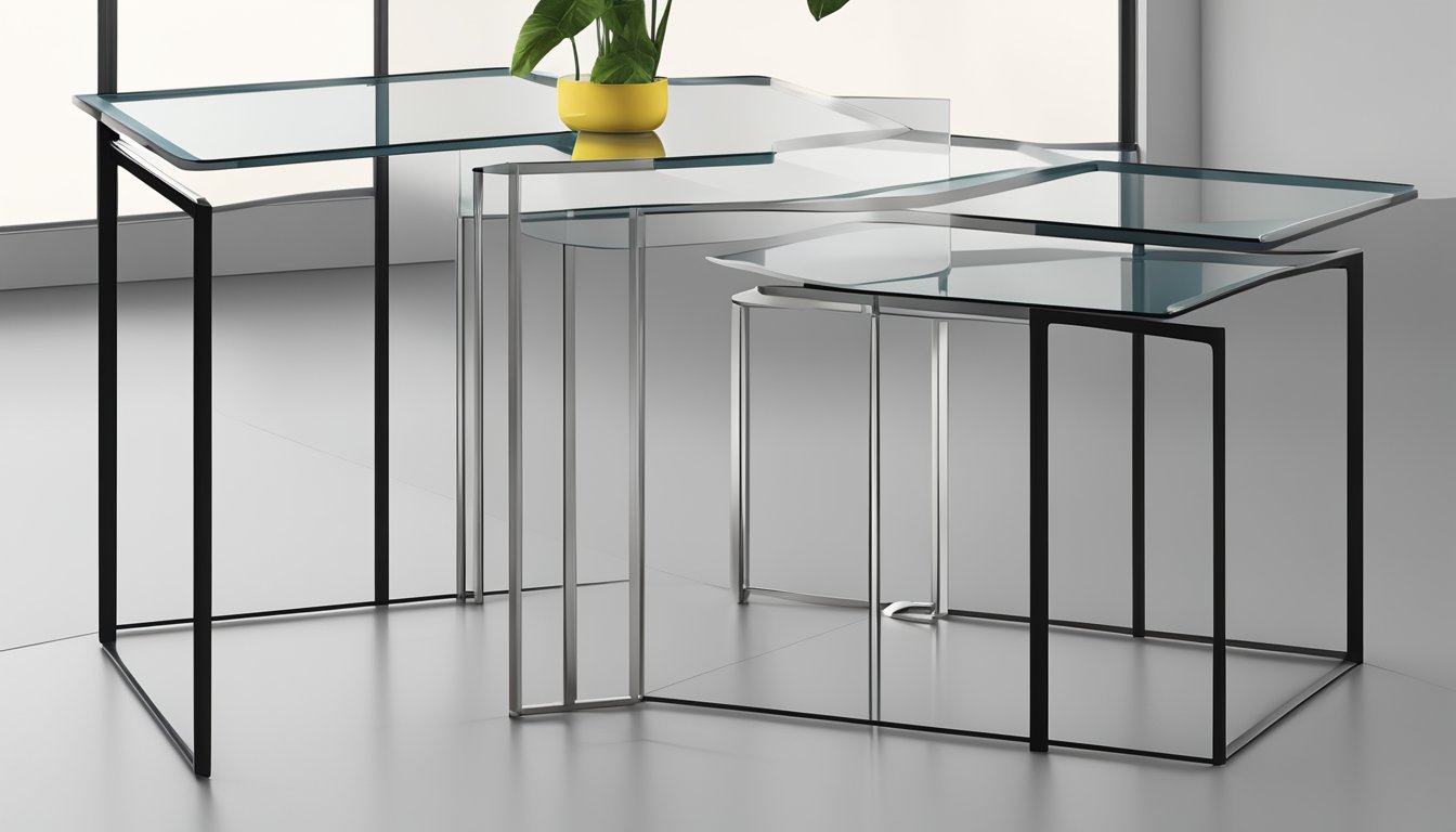A sleek, modern high side table with clean lines and a minimalist design, featuring a combination of metal and glass materials for a contemporary look and functionality