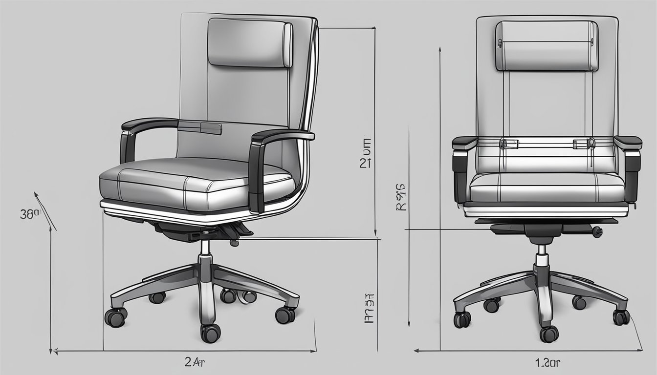 A chair with adjustable seat height is positioned next to a 30-inch table for measurement. The chair design should allow for comfortable seating at the table's height