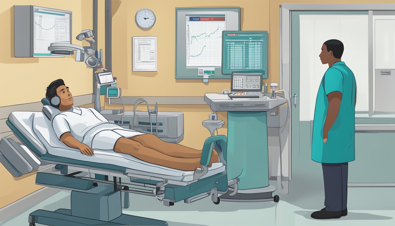 An emergency room with medical equipment and a patient's chart, indicating acute decompensated heart failure