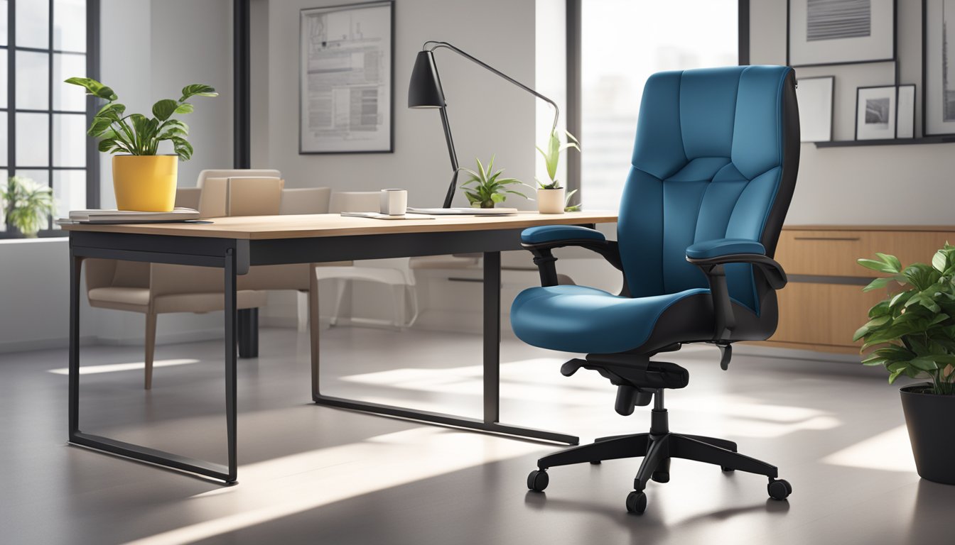 A sleek, ergonomic office chair sits in a well-lit room. Its adjustable features and comfortable design make it the perfect choice for any workspace