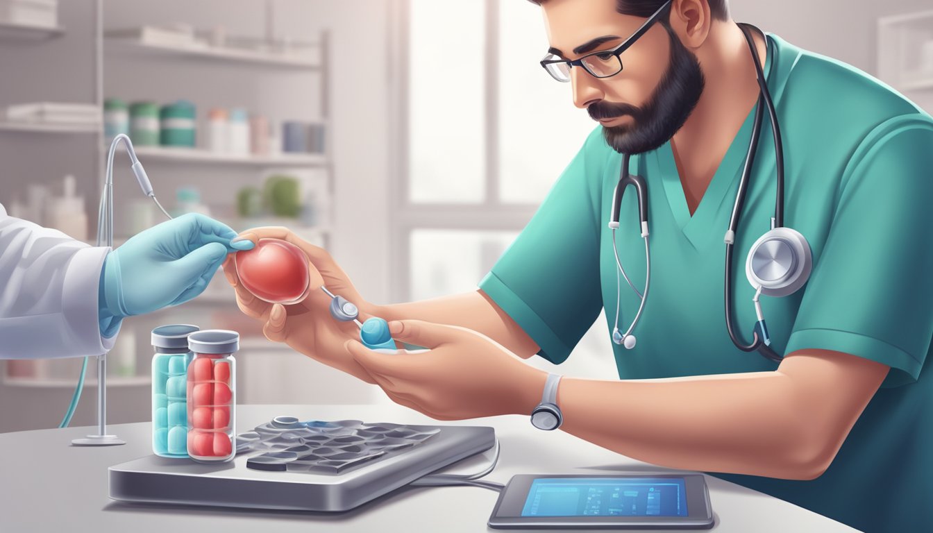 A doctor carefully administers medication to dissolve a blood clot within a heart valve, while monitoring the patient's vital signs