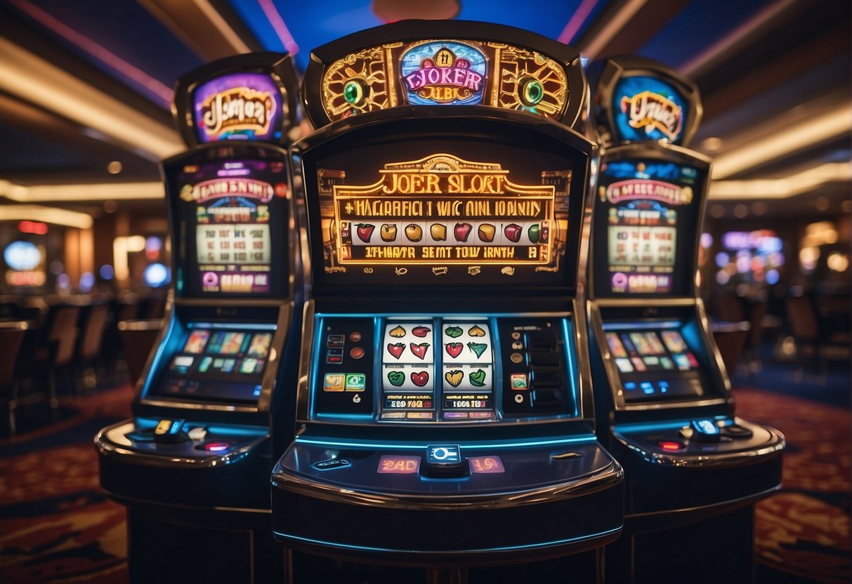 The history and development of Joker Slot Online, featuring iconic symbols and vibrant colors, set against a backdrop of a modern casino