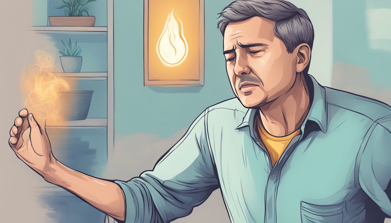 A person experiencing chest pain for days, sweating, and shortness of breath