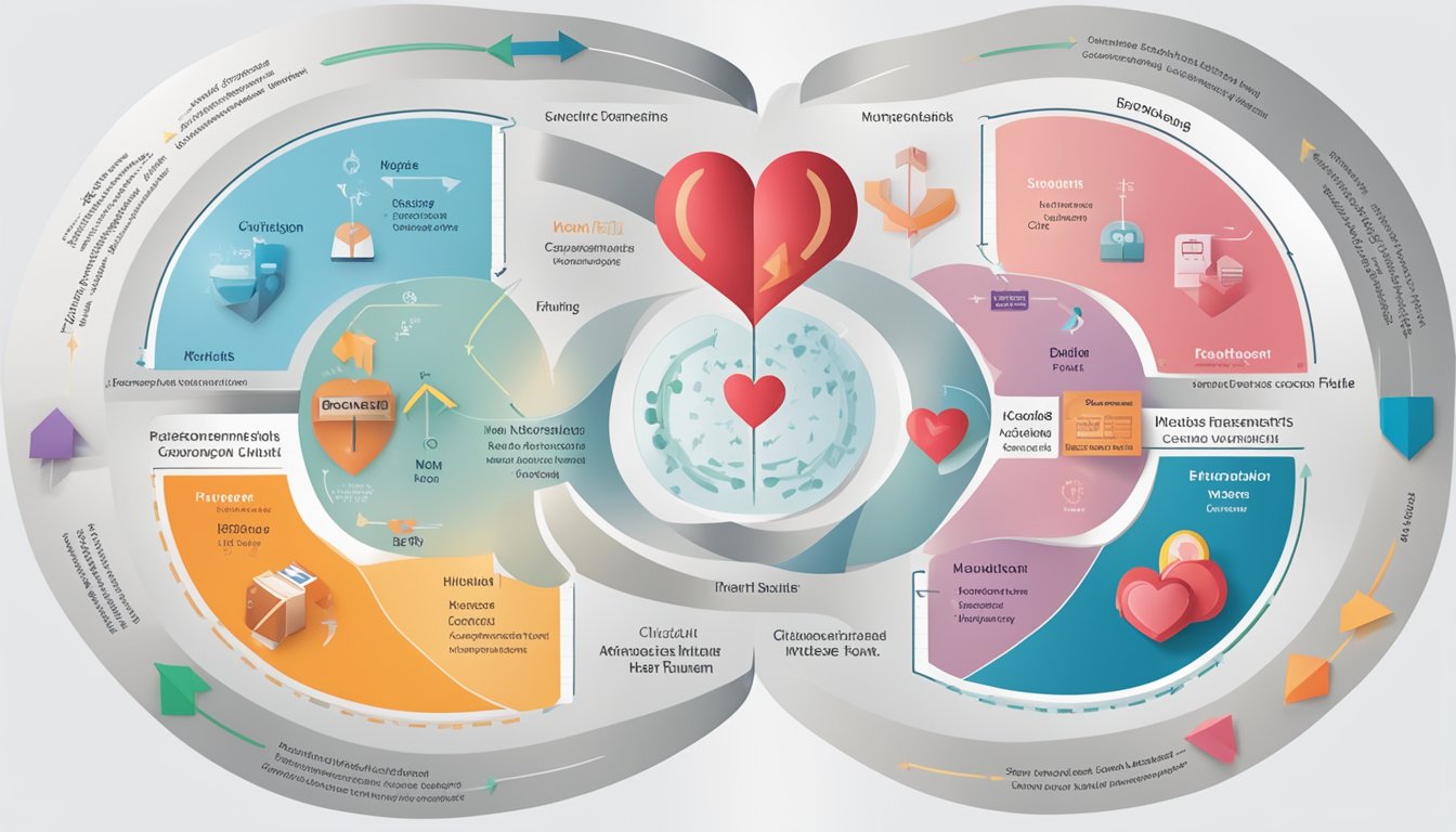 A heart-shaped diagram with "Diovan" in the center, surrounded by arrows pointing to "clinical benefits" and "risks" for heart failure treatment