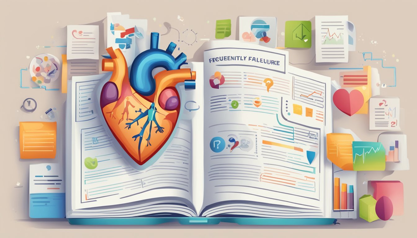 A heart-shaped diagram with "Frequently Asked Questions: Diovan for Heart Failure" as the title, surrounded by question marks and relevant information