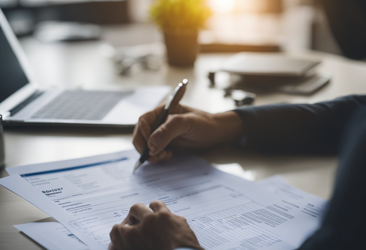 A person fills out a form for an electricity bill subsidy