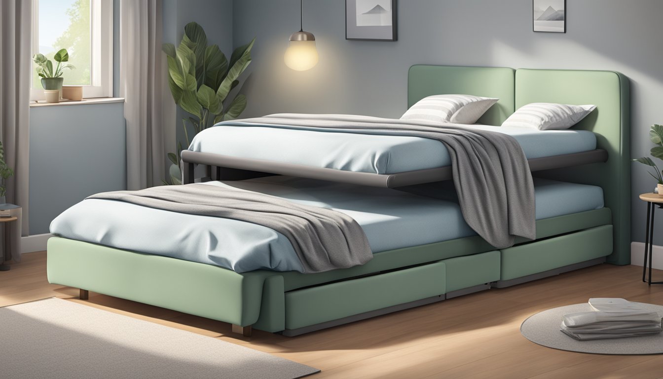 A double bed with a single bed stacked on top