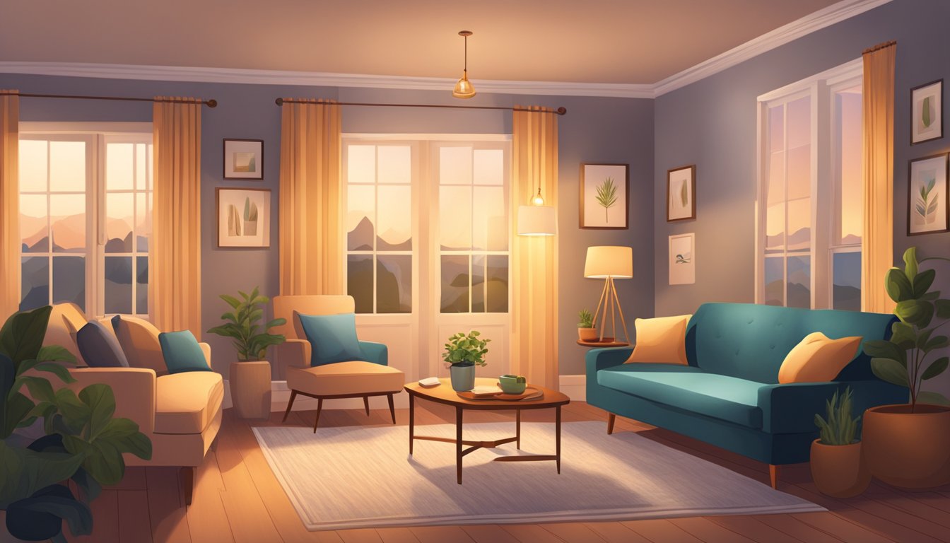 A person-centered approach: a cozy interior with a comfortable seating area, warm lighting, and a welcoming atmosphere
