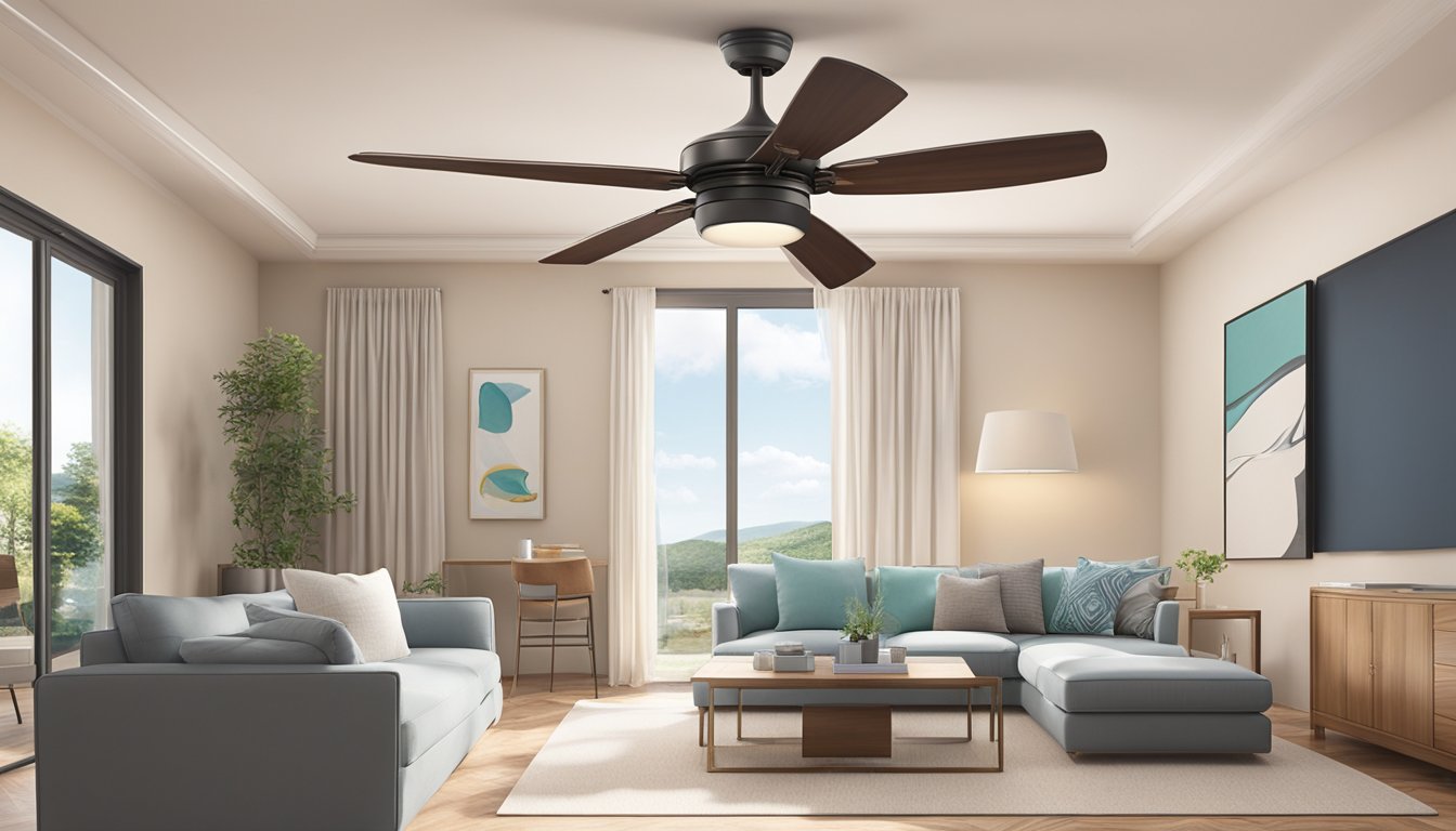 A 32-inch ceiling fan spins above a room, casting a gentle breeze