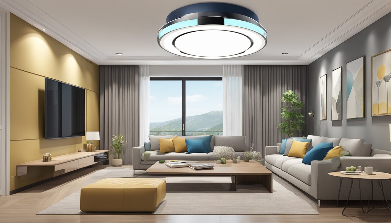 The living room ceiling lights with a fan showcase innovative features and multiple control options