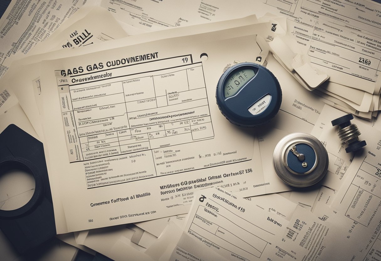 An aerial view of a Danish household with a gas meter and a government subsidy document for gas bills