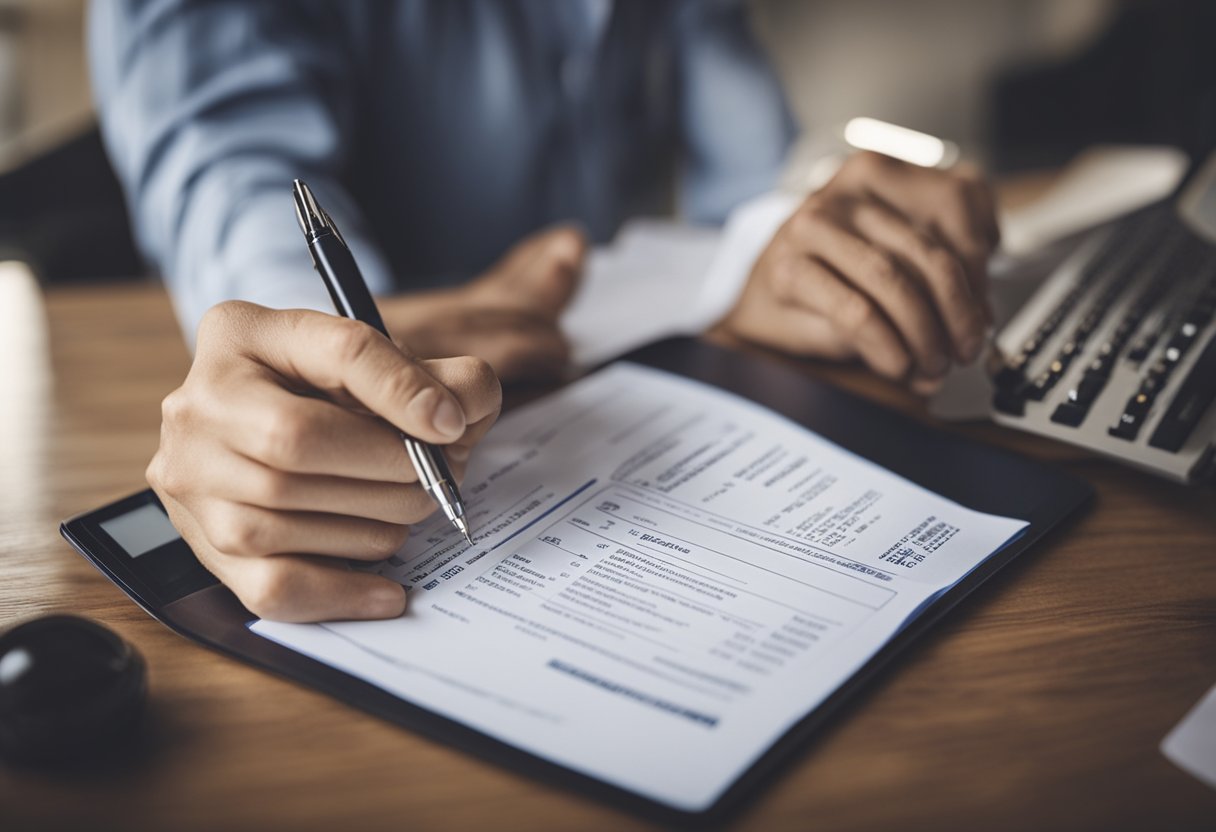 A person fills out a form for a gas bill subsidy. They write personal information and financial details, then submit the application