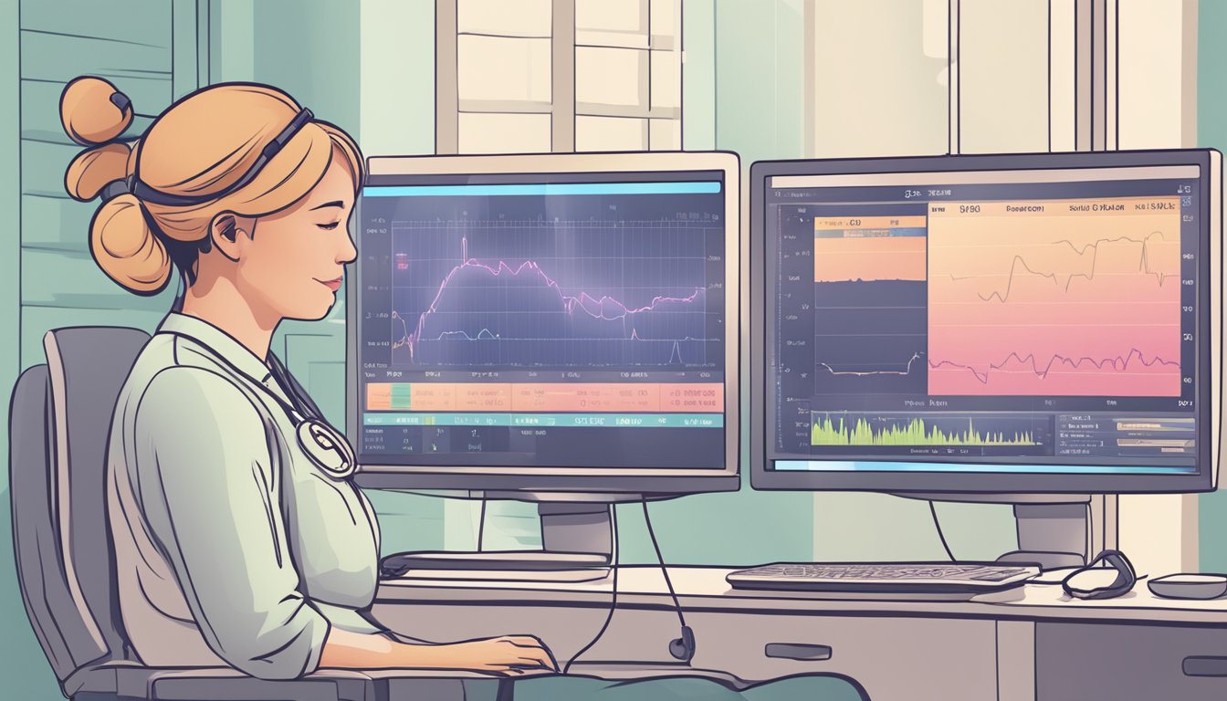 A monitor displays foetal heart rate fluctuations during labour and delivery