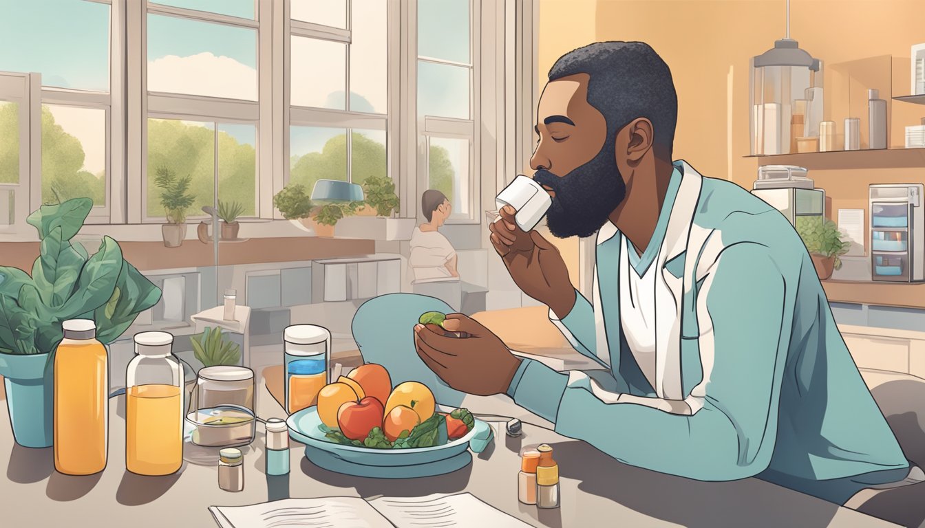 A person exercising, eating healthy, and taking medication to prevent heart attacks. They also attend regular check-ups for long-term management