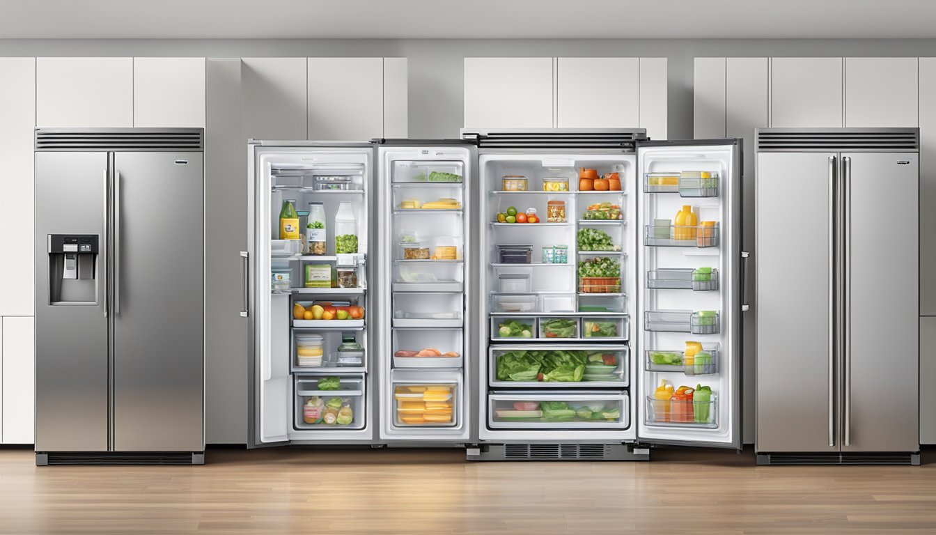 Two side-by-side fridge freezers with "Frequently Asked Questions" displayed prominently on the front