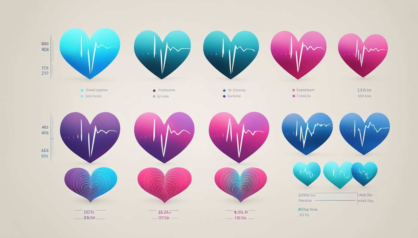 A heart symbol pulsating at different rates, labeled with age categories